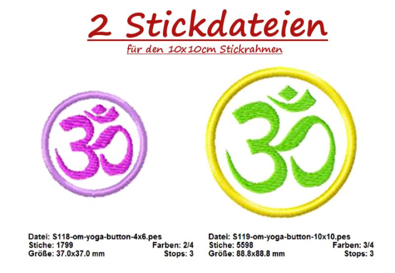 2 Stickdateien im Set YOGA Stickmuster OM Button als Set für 10x10cm + 4x6cm Stickrahmen S116-set-06